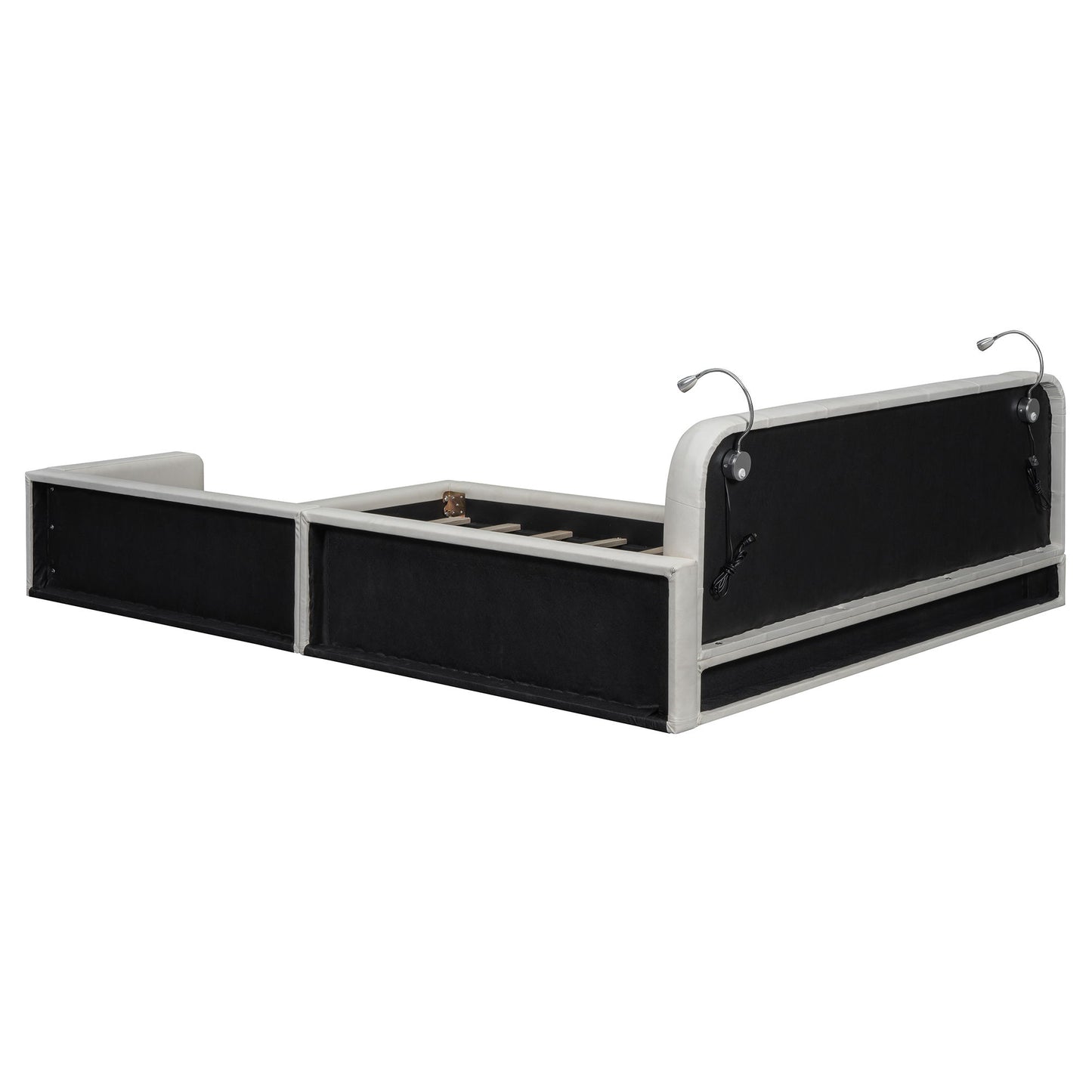 Queen Size Upholstered Platform Bed With 2 Reading Lights - White - The Sleep Loft - Online Mattress Showroom NYC