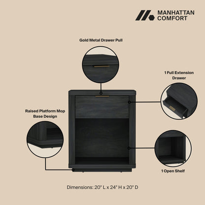 Evelyn - Nightstand With 1 Drawer And Open Shelf - The Sleep Loft - Online Mattress Showroom NYC