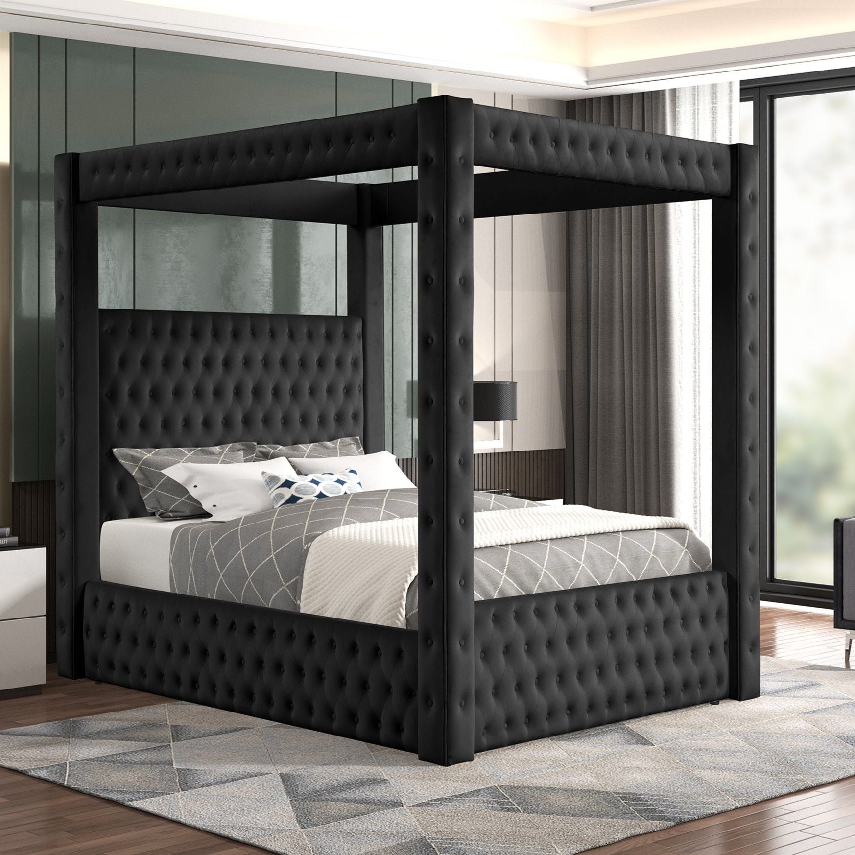 Modern 4 Poster Bed With Tufted Headboard And Footboard - The Sleep Loft - Online Mattress Showroom NYC