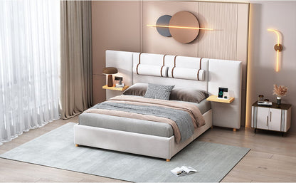 Upholstered Platform Bed, 2 Outlets And USB Charging Ports On Both Sides, 2 Bedside Pillows, Storage Shelves - The Sleep Loft - Online Mattress Showroom NYC
