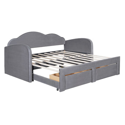 Upholstered Daybed With Cloud-Shaped Backrest, Trundle & 2 Drawers And USB Ports - The Sleep Loft - Online Mattress Showroom NYC