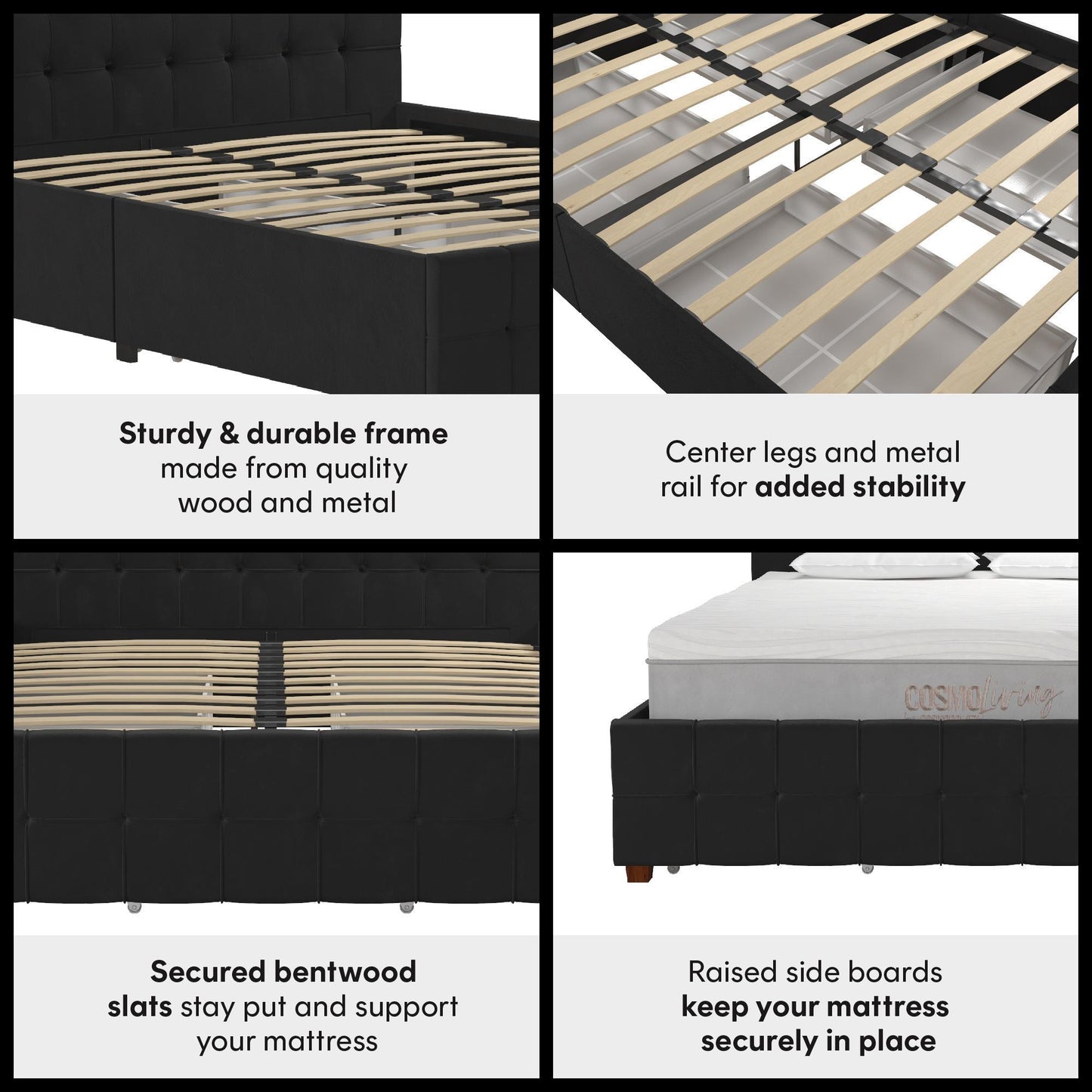 King Upholstered Bed With Storage - Black