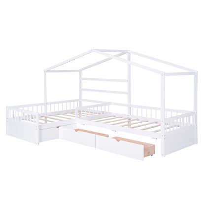 L Shape Platform Bed With 3 Storage Drawers - The Sleep Loft - Online Mattress Showroom NYC