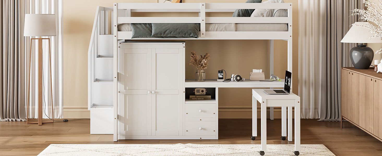Loft Bed With Stairs, Bookshelf, Drawers, Desk & Wardrobe, Space Saving Multifunctional Furniture - The Sleep Loft - Online Mattress Showroom NYC