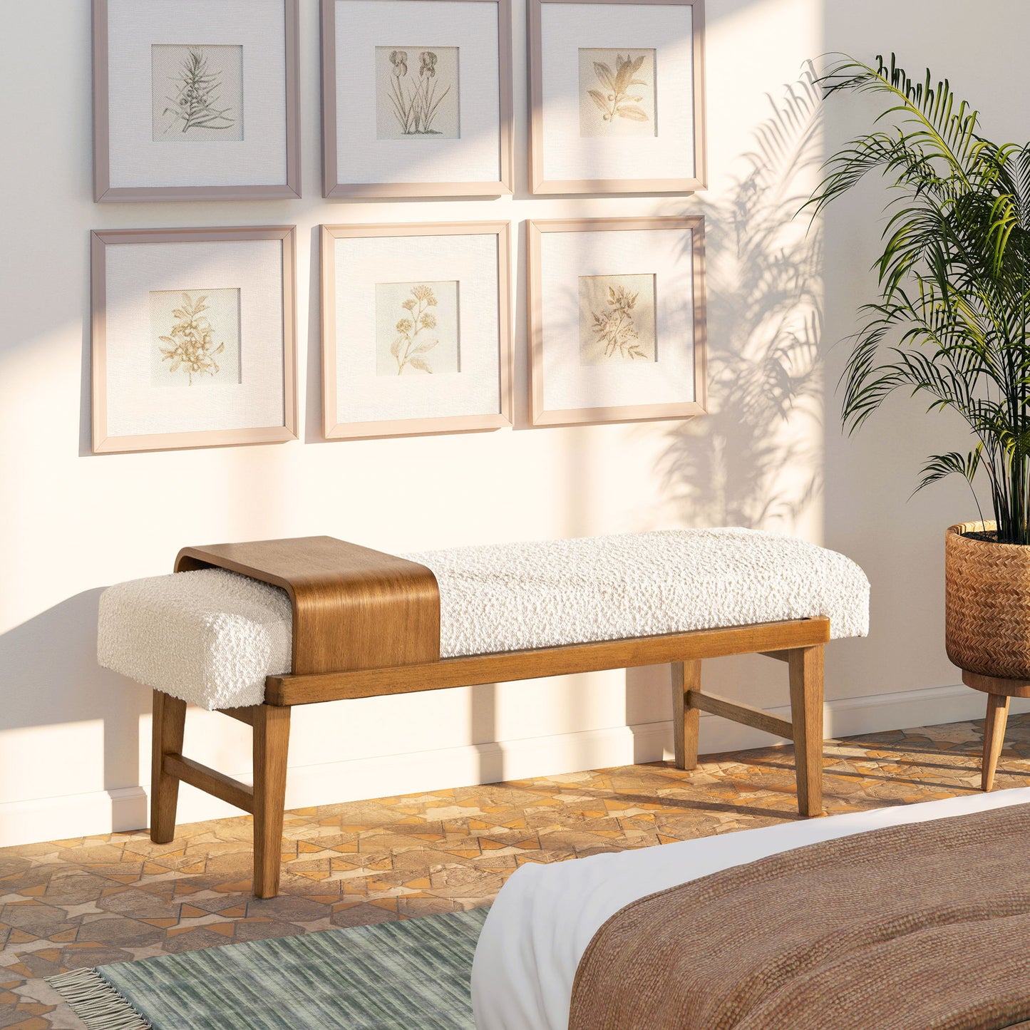 Billie - Modern Telephone Bench With Sliding Shelf - Ivory White - The Sleep Loft - Online Mattress Showroom NYC