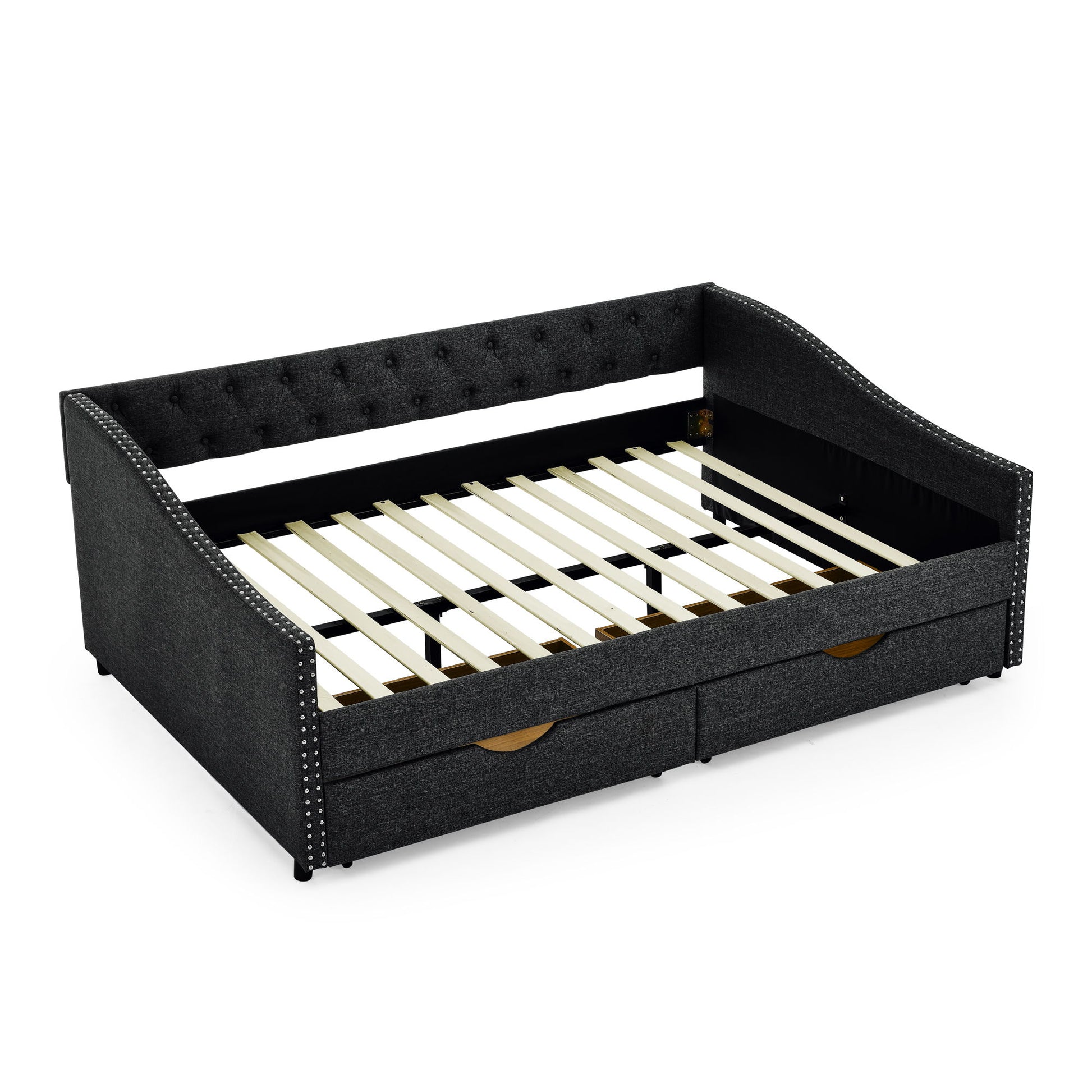 Upholstered Tufted Daybed With Drawers, Waved Arms - The Sleep Loft - Online Mattress Showroom NYC