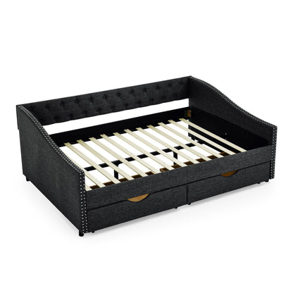 Upholstered Tufted Daybed With Drawers, Waved Arms - The Sleep Loft - Online Mattress Showroom NYC