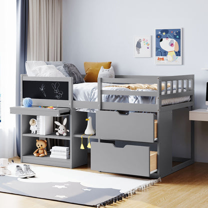 Low Loft Bed With Rolling Desk, Shelf And Drawers - The Sleep Loft - Online Mattress Showroom NYC