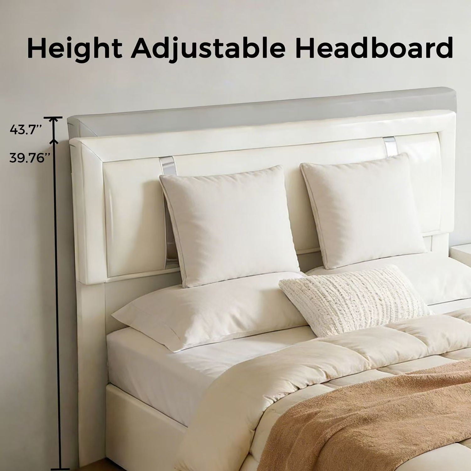 Upholstered Platform Bed Frame With Adjustable LED Headboard, USB C-Charging, Hydraulic Lift - The Sleep Loft - Online Mattress Showroom NYC