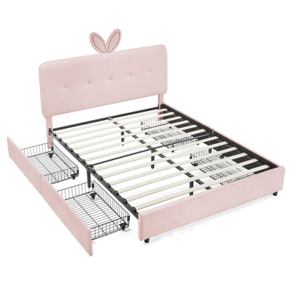 Upholstered Bed With Oversized Rabbit Ear Headboard, LED Lights & 4 Storage Drawers - The Sleep Loft - Online Mattress Showroom NYC