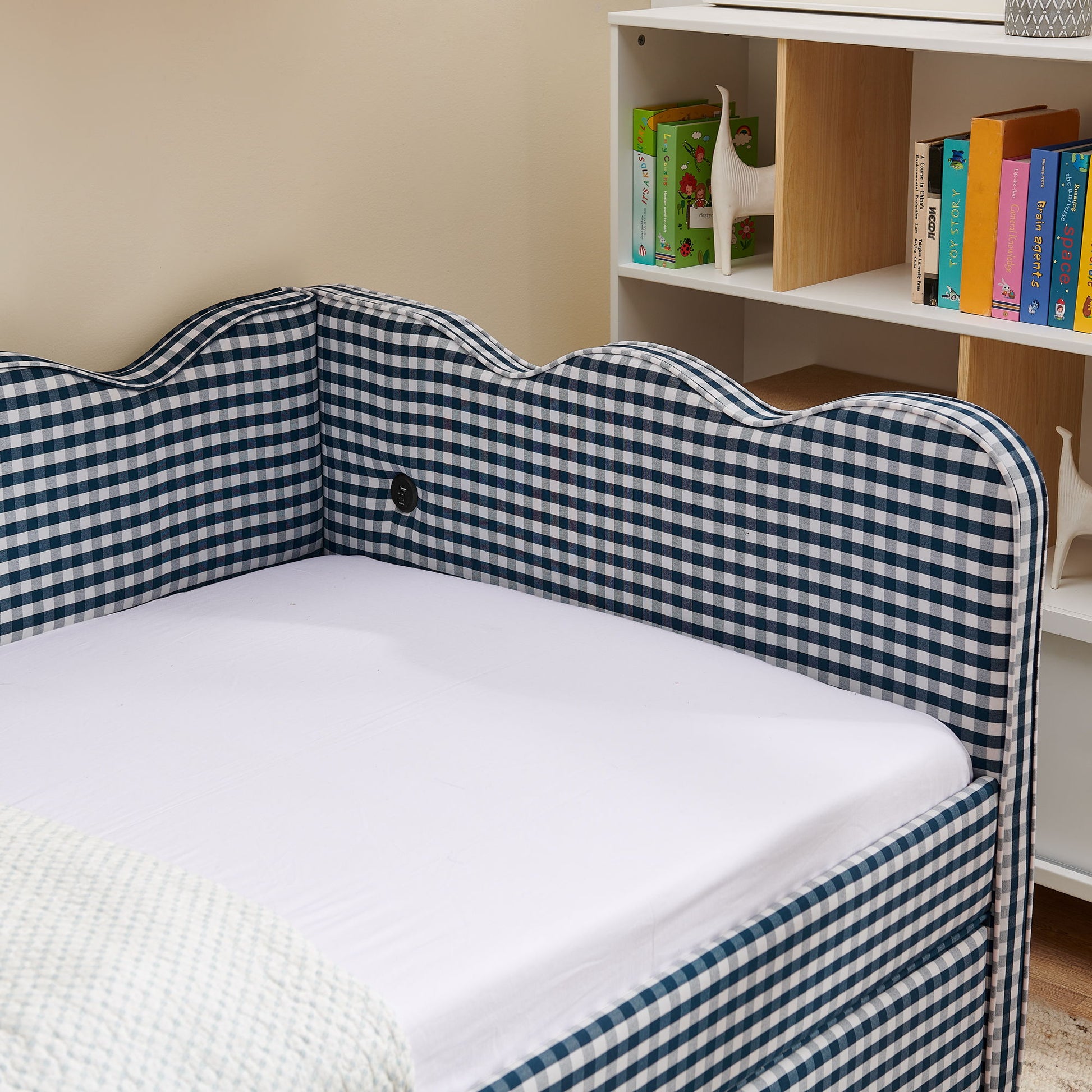 Gingham Daybed With USB Charging Port, Wave-Shaped Design - The Sleep Loft - Online Mattress Showroom NYC
