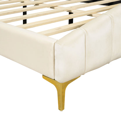 Platform Bed With Thick, Stylish Stripe Decorated Bedboard And Elegant Leg - The Sleep Loft - Online Mattress Showroom NYC