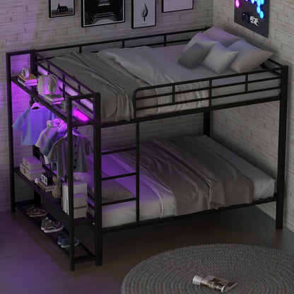 Bunk Bed With Storage Shelves, Clothes Hooks, LED Light - The Sleep Loft - Online Mattress Showroom NYC