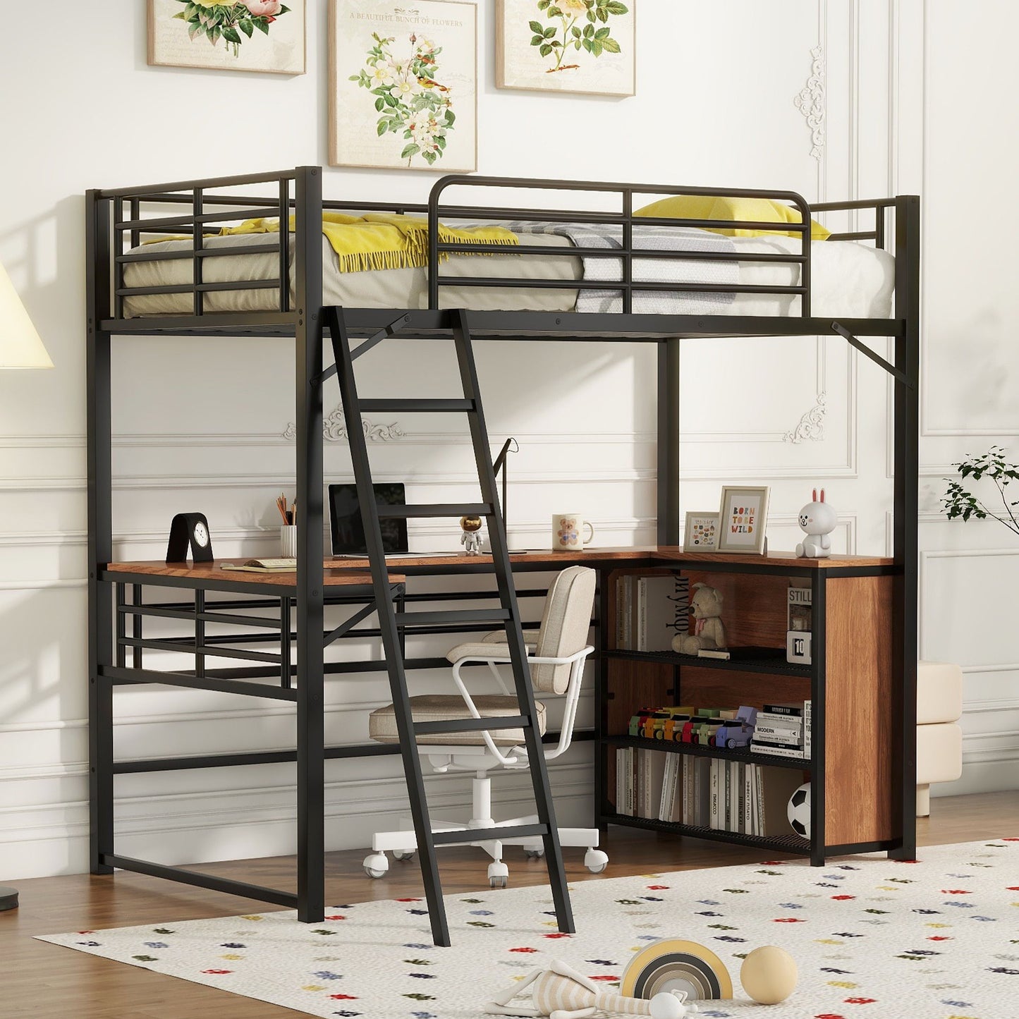 Loft Bed & 3 Layers Of Shelves And L-Shaped Desk - The Sleep Loft - Online Mattress Showroom NYC