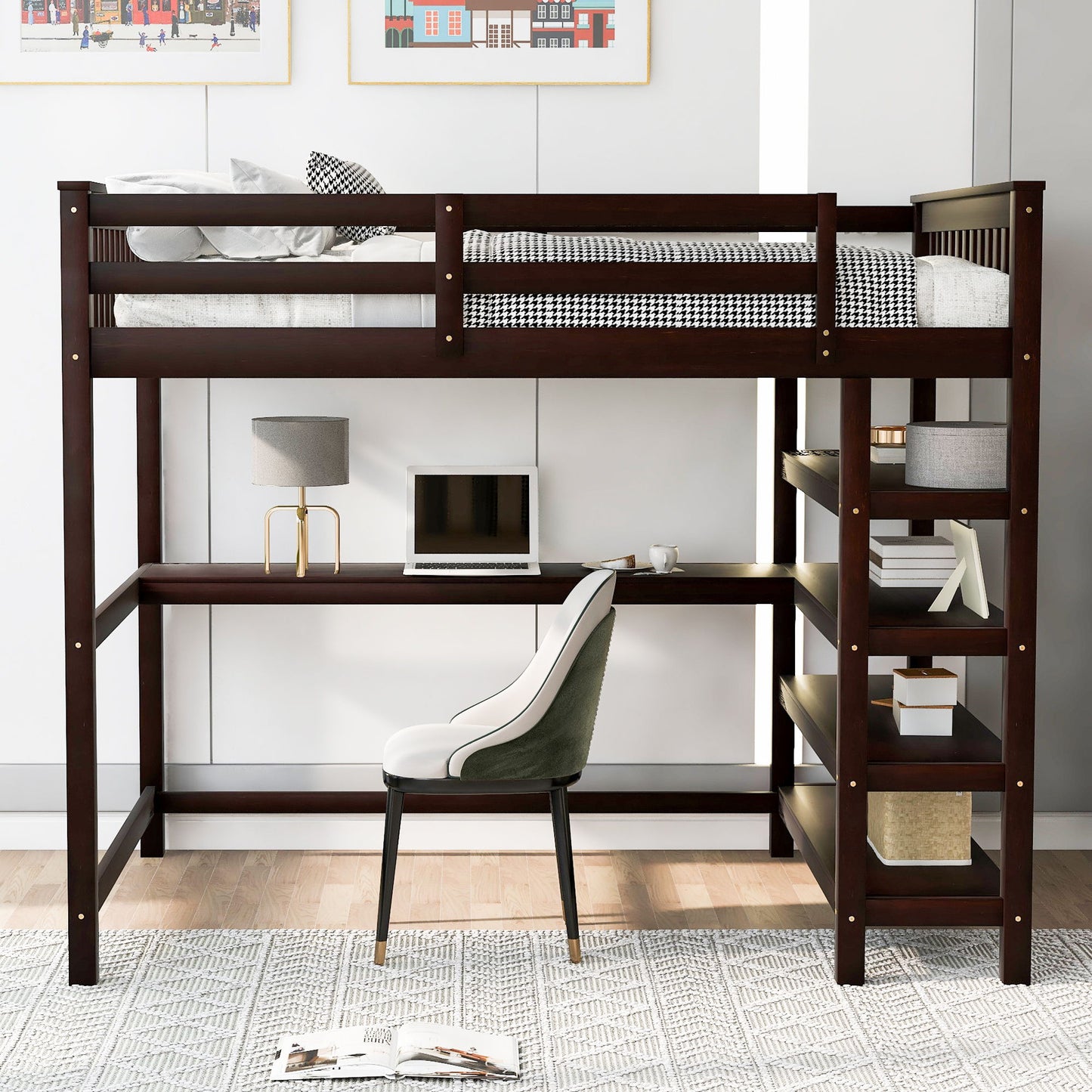 Loft Bed With Storage Shelves And Under Bed Desk - The Sleep Loft - Online Mattress Showroom NYC