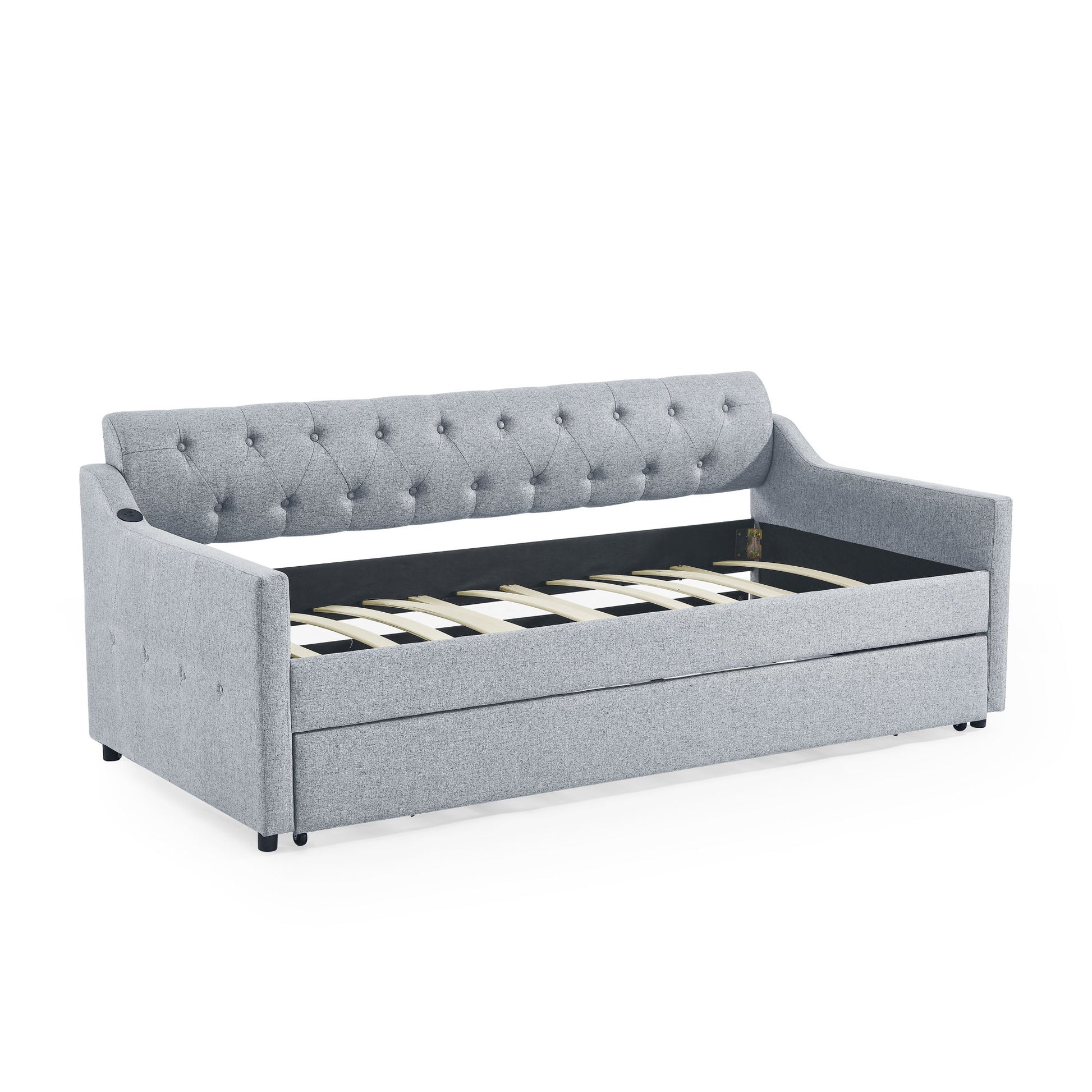 Size Upholstered Daybed With Trundle And USB Charging Armrest - The Sleep Loft - Online Mattress Showroom NYC