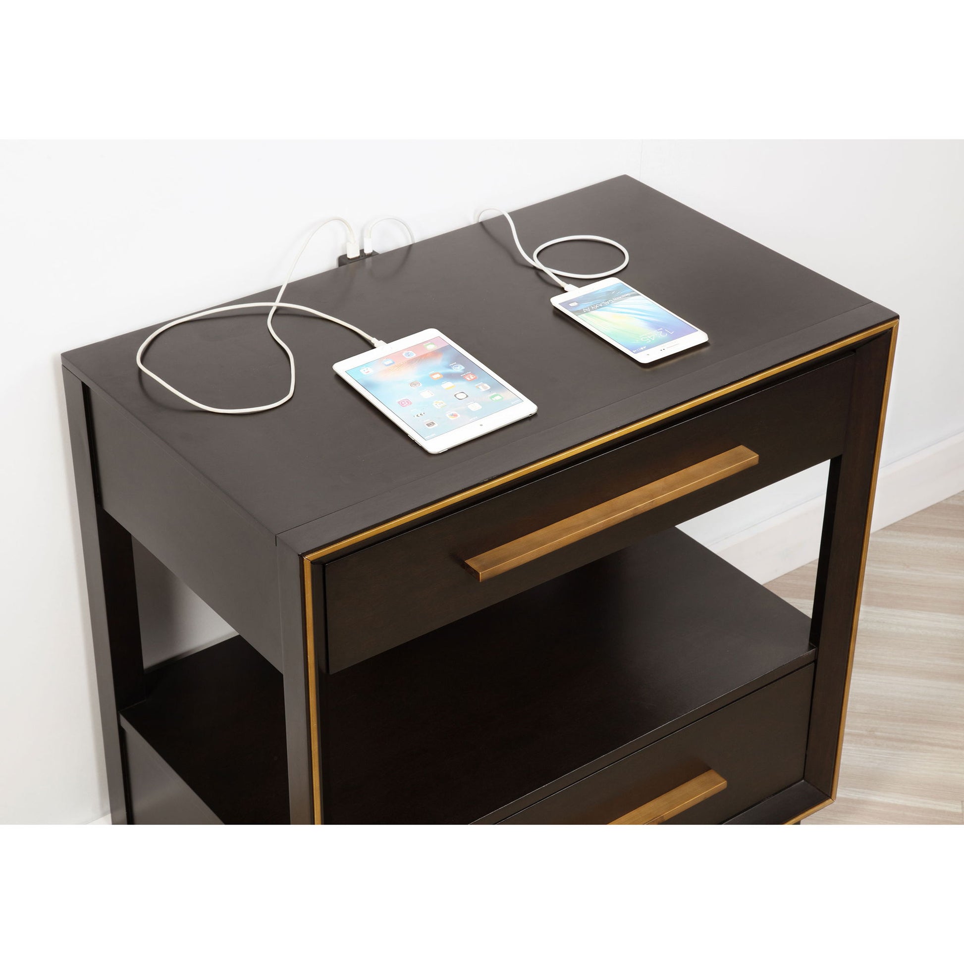 2 Drawer Nightstand With Trim And USB Charging - Brown - The Sleep Loft - Online Mattress Showroom NYC
