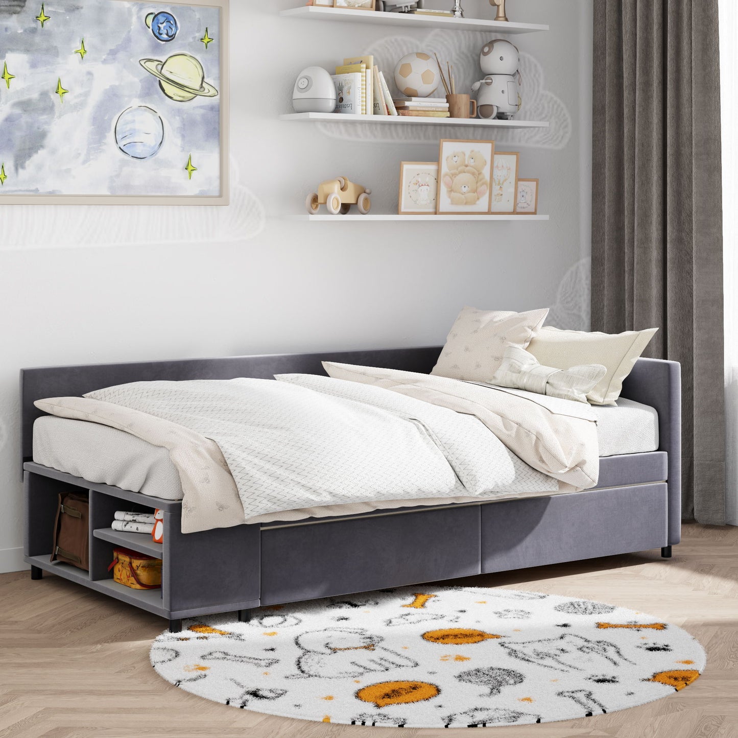 L Shaped Upholstered Platform Bed With Storage And Drawers - The Sleep Loft - Online Mattress Showroom NYC