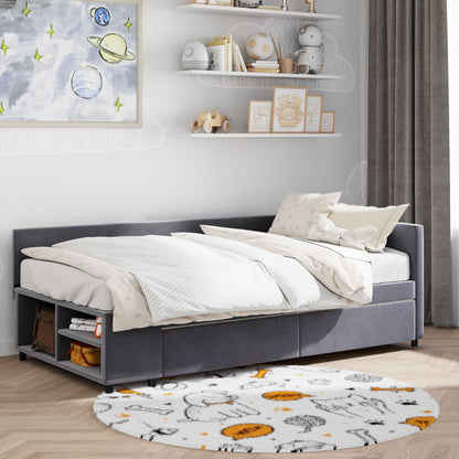 L Shaped Upholstered Platform Bed With Storage And Drawers - The Sleep Loft - Online Mattress Showroom NYC