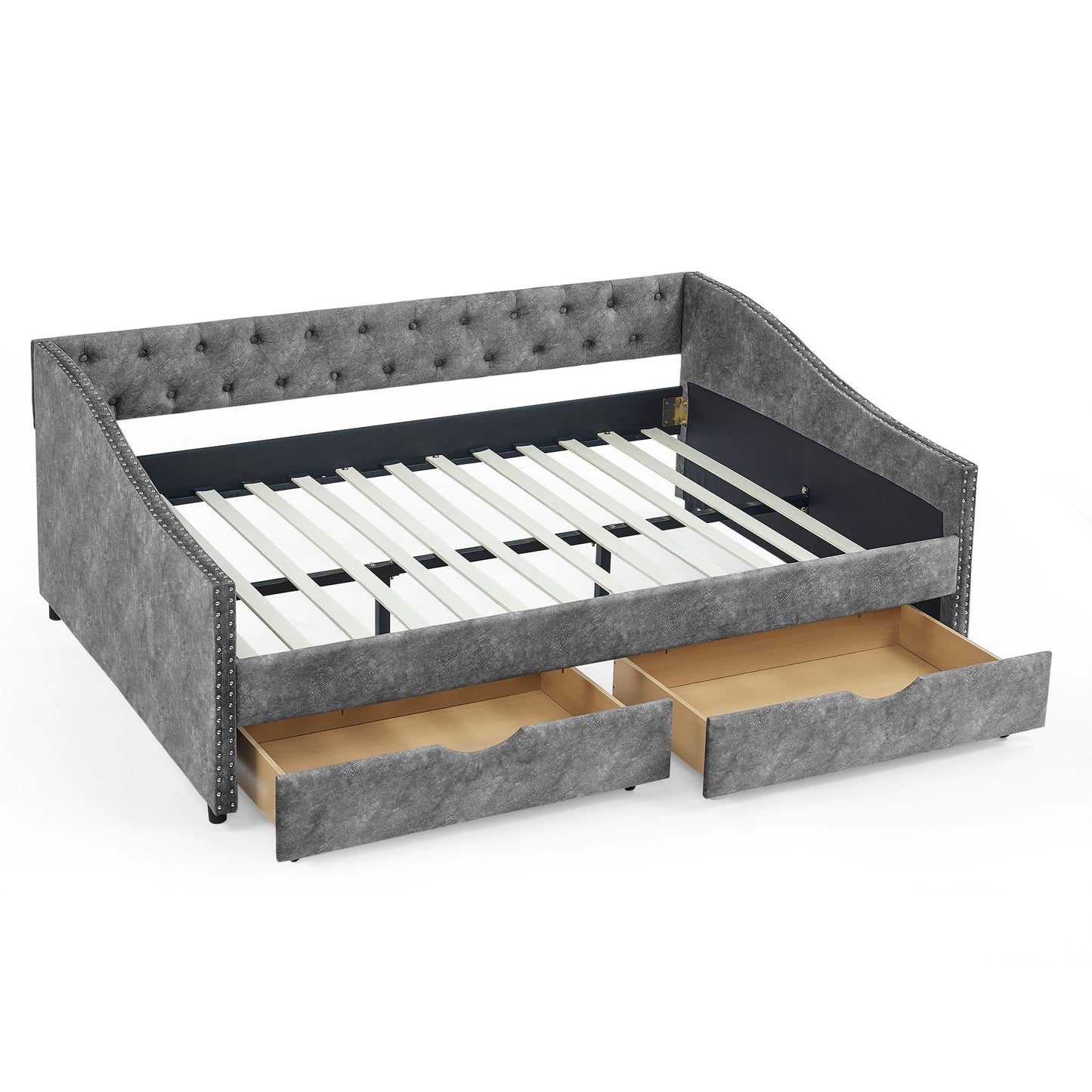 Upholstered Tufted Daybed With Drawers, Waved Arms - The Sleep Loft - Online Mattress Showroom NYC