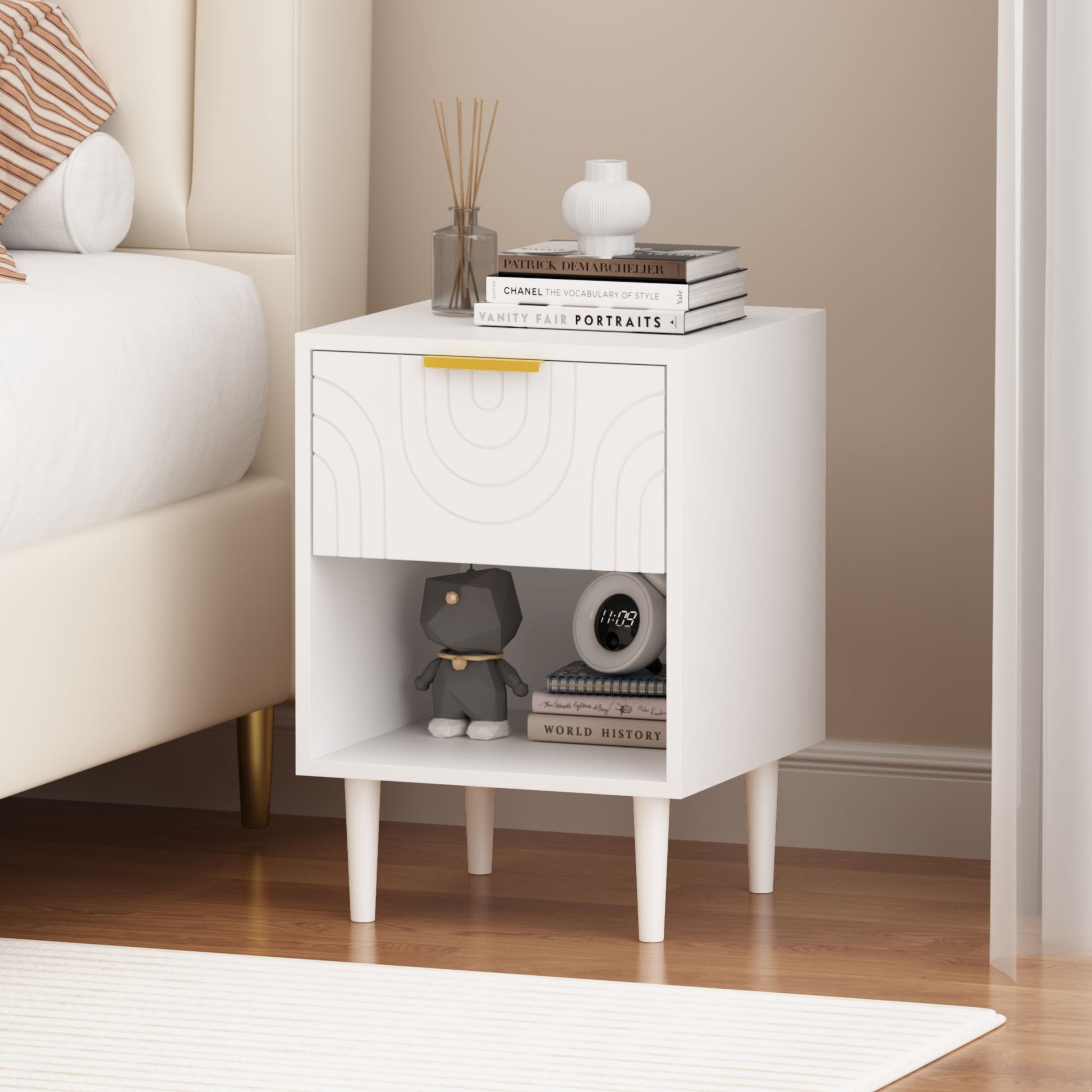 Nightstand With 1 Drawer And Open Shelf - White - The Sleep Loft - Online Mattress Showroom NYC