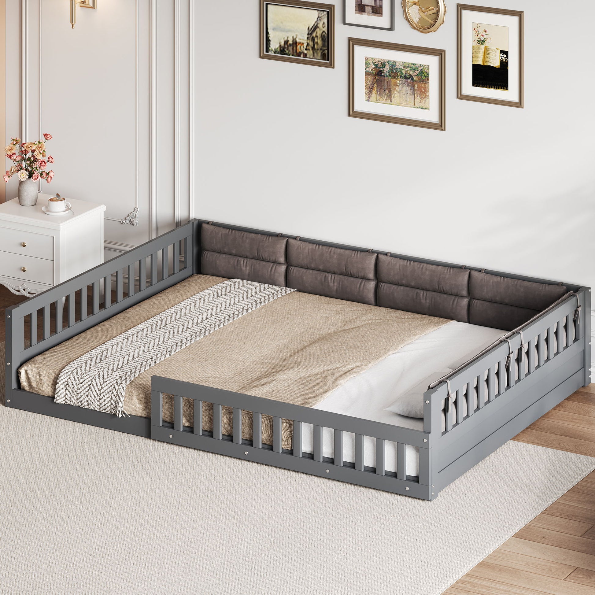 Upholstered Platform Bed With Guardrail And Pillow - The Sleep Loft - Online Mattress Showroom NYC