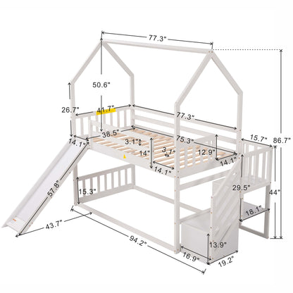 Twin Over Twin House Bunk Bed With Convertible Slide, Storage Staircase - The Sleep Loft - Online Mattress Showroom NYC