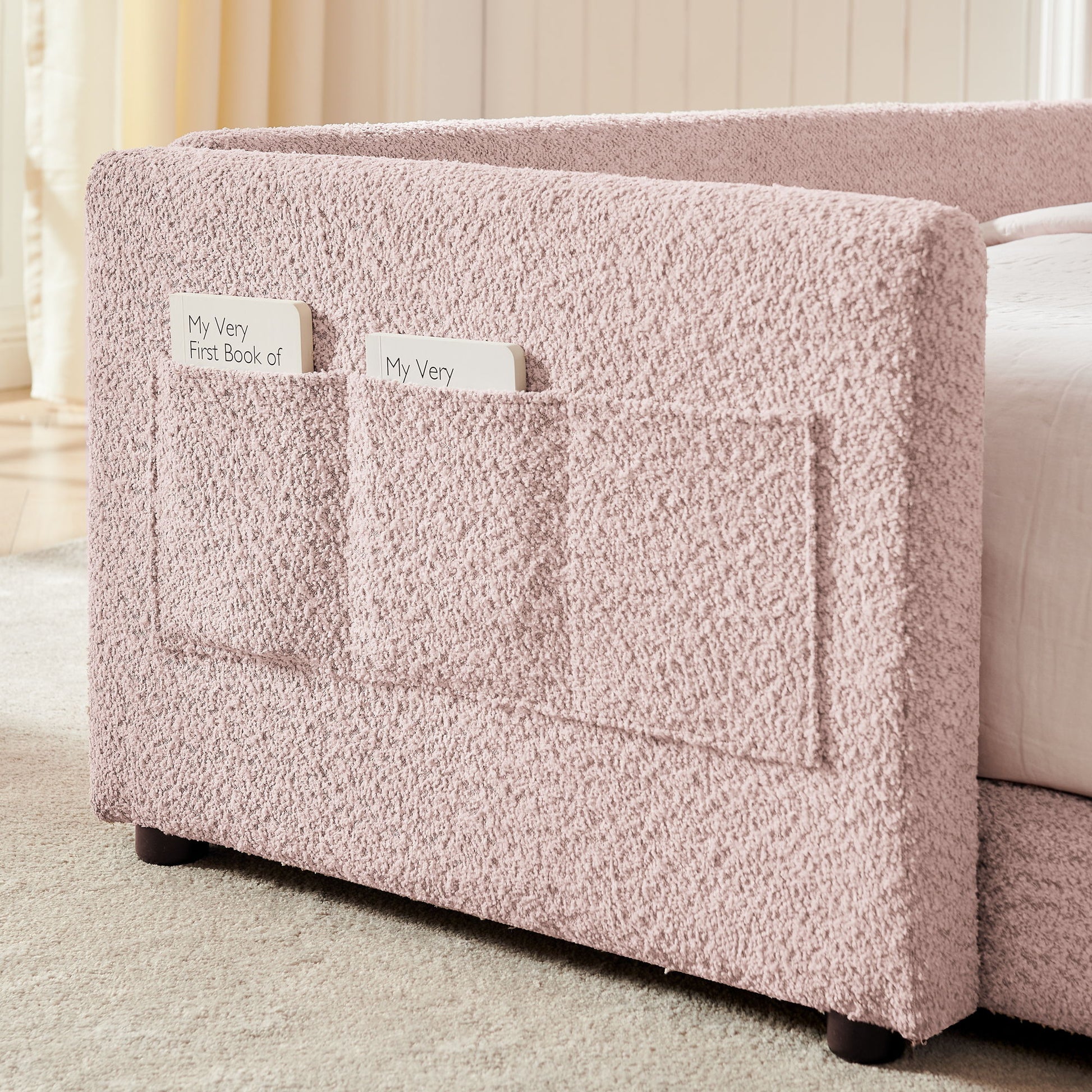 Cute Rabbit Ear Upholstered Platform Bed Frame With Safety Rail - The Sleep Loft - Online Mattress Showroom NYC