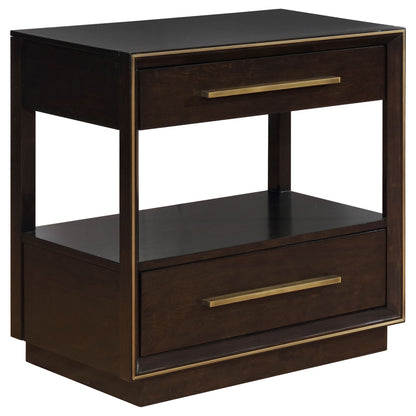 2 Drawer Nightstand With Trim And USB Charging - Brown - The Sleep Loft - Online Mattress Showroom NYC
