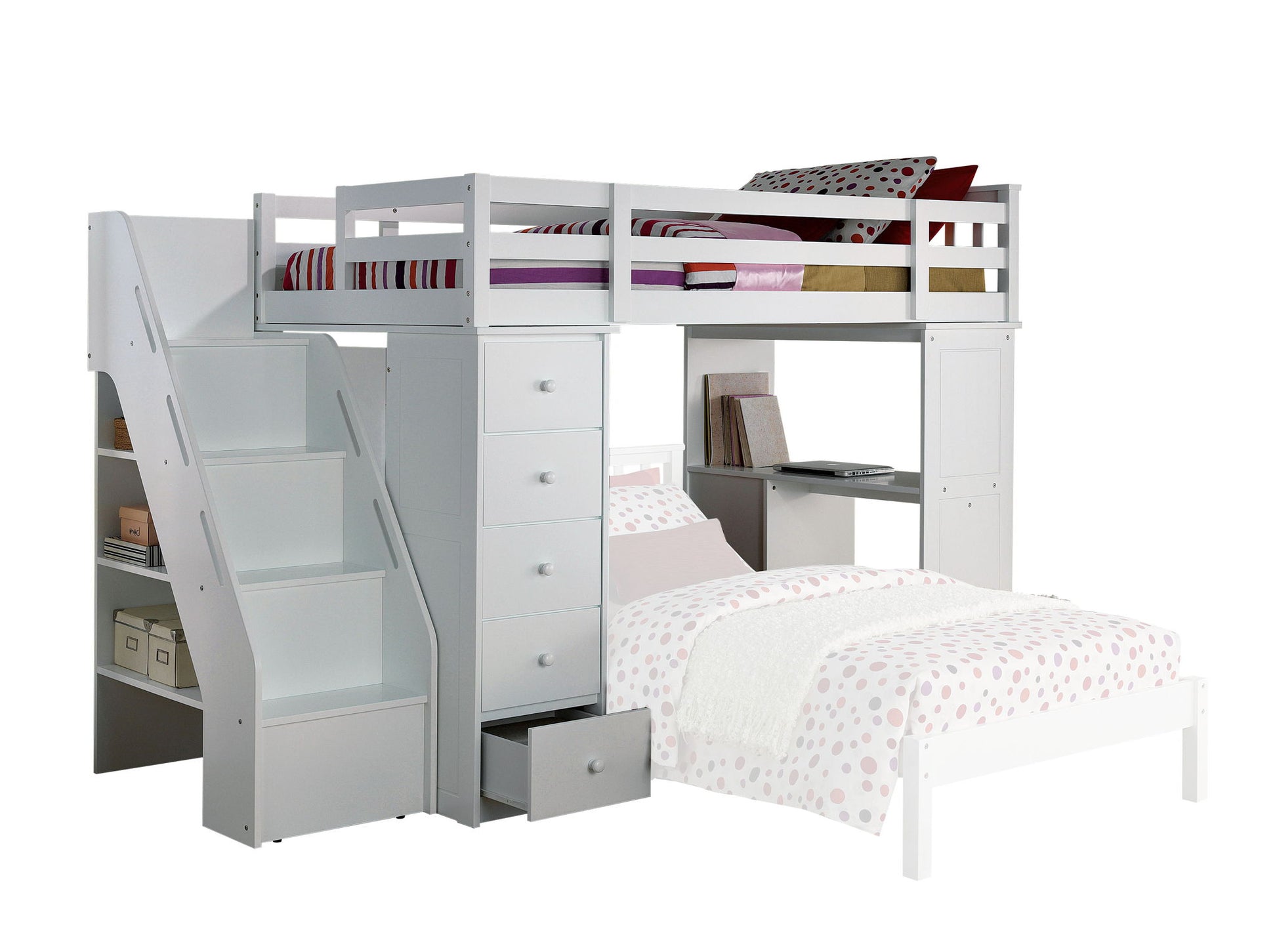 Freya - Twin Loft Bed With Storage (Not Including The Bottom Twin Bed) - White - The Sleep Loft - Online Mattress Showroom NYC