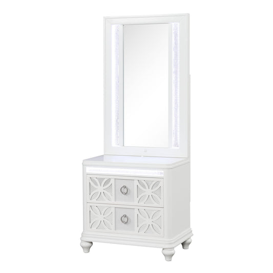 Abigale - Nightstand With Mirror Top, LED Lighting (Includes Mirror And Nightstand) - White - The Sleep Loft - Online Mattress Showroom NYC
