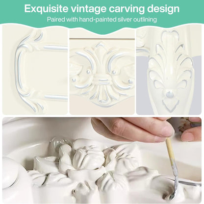 Carved Nightstand With 2 Drawers, Bedside Table - White