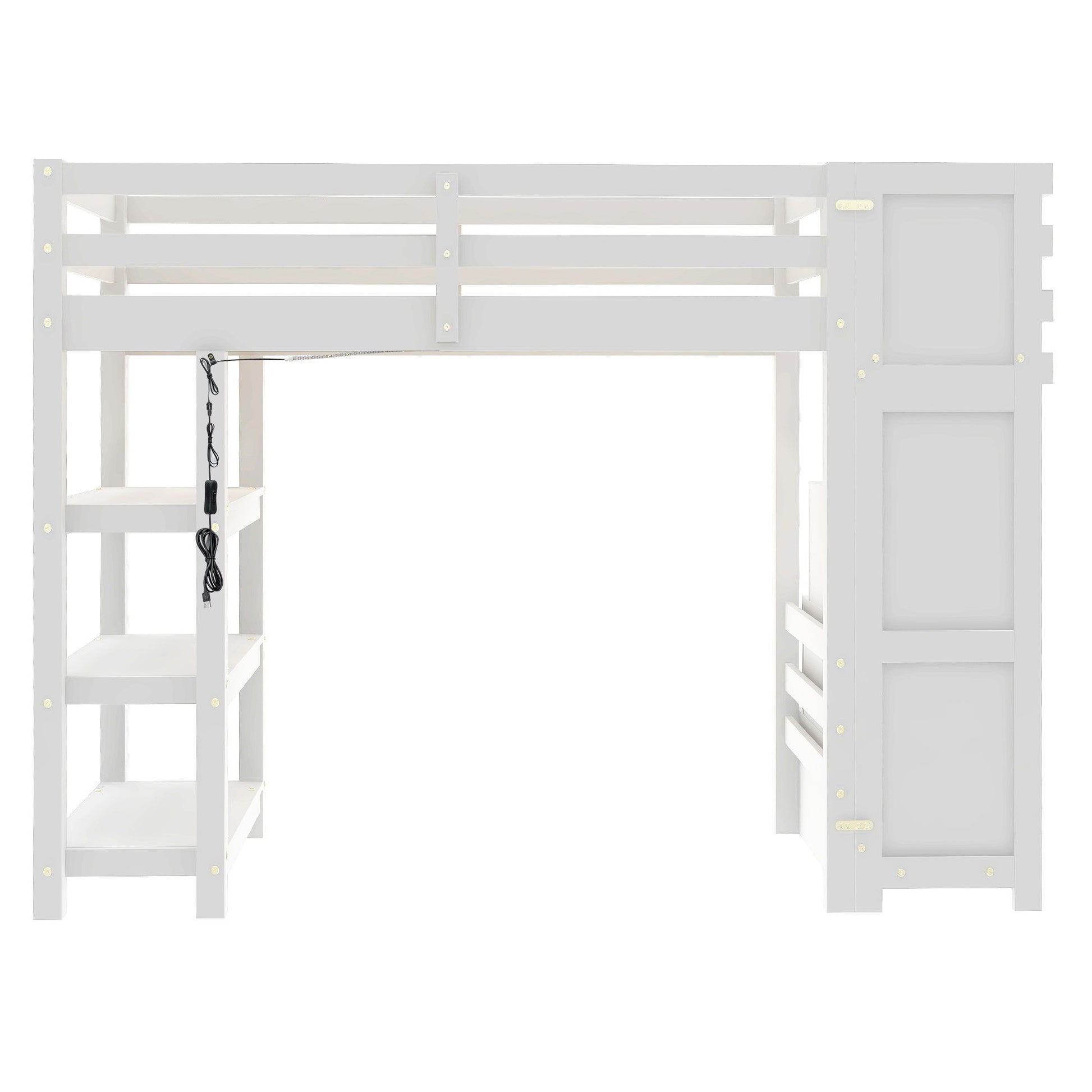 Loft Bed With 4 Layer Shelves, Storage Staircase, Small Wardrobe And LED Light - The Sleep Loft - Online Mattress Showroom NYC