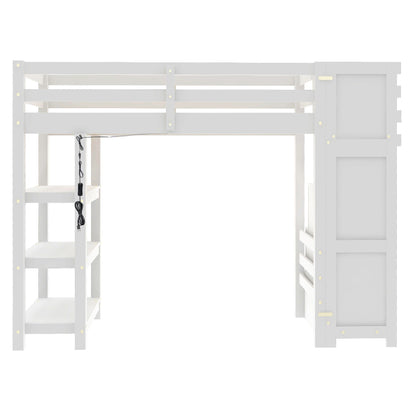 Loft Bed With 4 Layer Shelves, Storage Staircase, Small Wardrobe And LED Light - The Sleep Loft - Online Mattress Showroom NYC