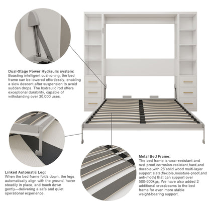 Queen Size Murphy Wall Bed With Side Storage Cabinets - White - The Sleep Loft - Online Mattress Showroom NYC
