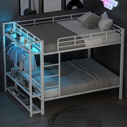 Bunk Bed With Storage Shelves, Clothes Hooks, LED Light - The Sleep Loft - Online Mattress Showroom NYC