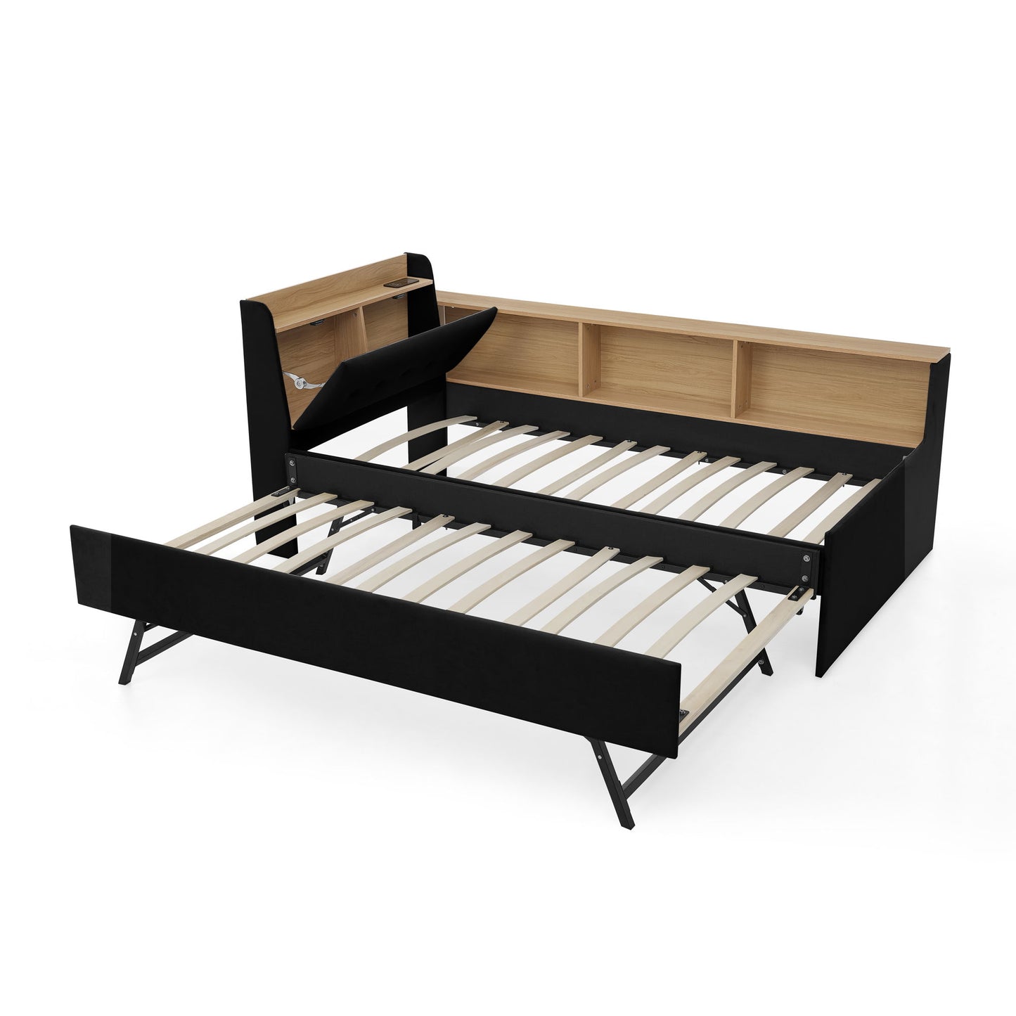 Upholstered Daybed With Storage Headboard, Wireless Charging, LED Lights - The Sleep Loft - Online Mattress Showroom NYC