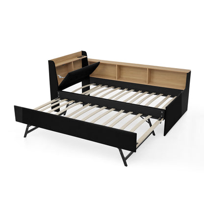 Upholstered Daybed With Storage Headboard, Wireless Charging, LED Lights - The Sleep Loft - Online Mattress Showroom NYC
