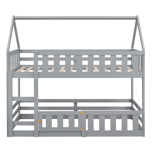 Twin Over Twin House Bunk Bed With Fence And Door - The Sleep Loft - Online Mattress Showroom NYC