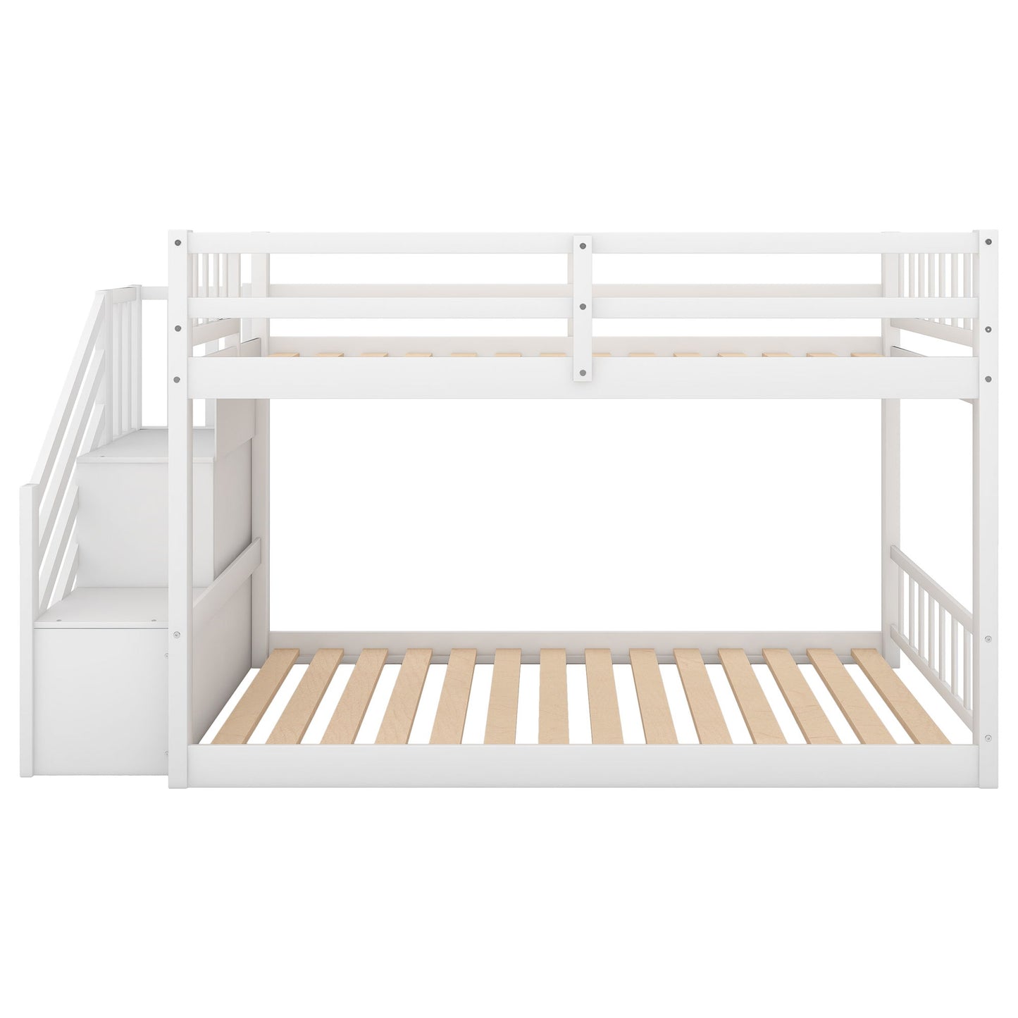 Twin Over Twin Floor Bunk Bed, Ladder With Storage - The Sleep Loft - Online Mattress Showroom NYC