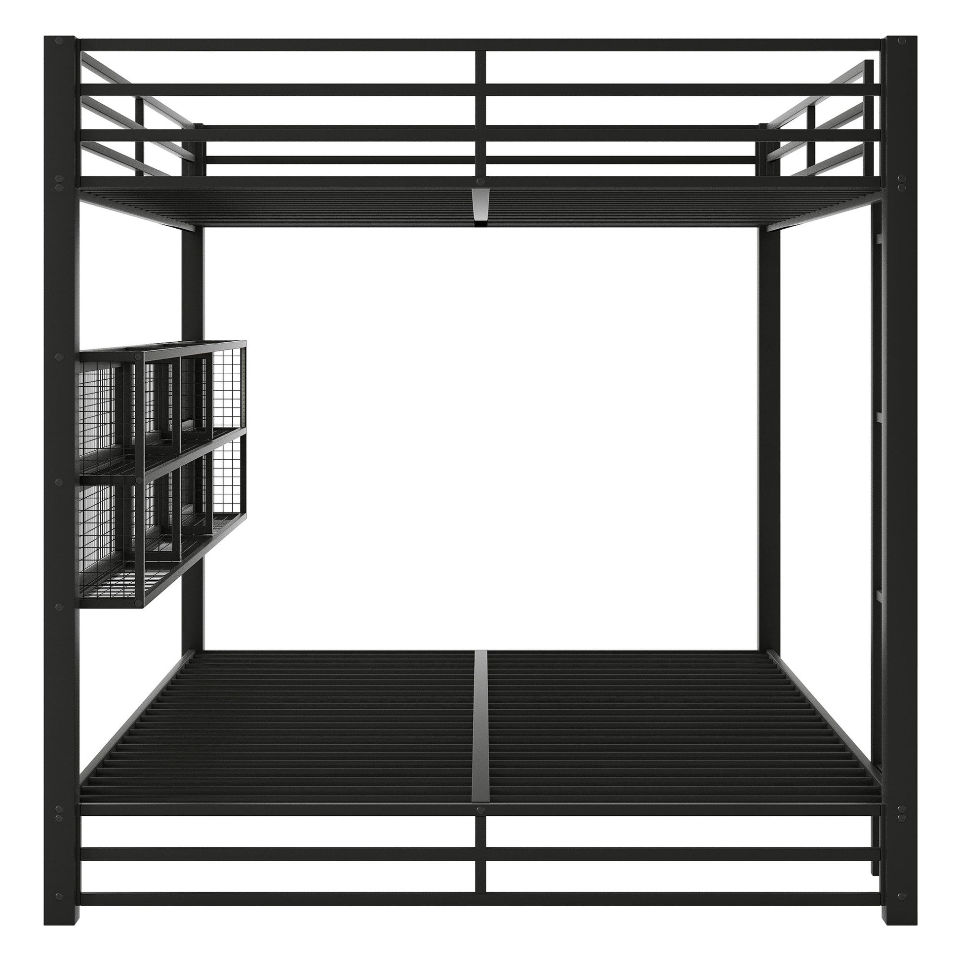 Queen Over Queen Bunk Bed With Storage Cabinets And LED Sturdy Frame, 6 Storage Units, Adjustable LED Lights - Black - The Sleep Loft - Online Mattress Showroom NYC