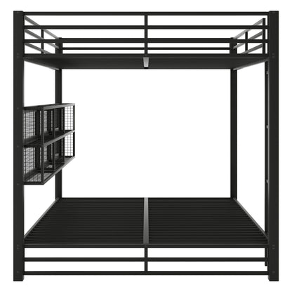 Queen Over Queen Bunk Bed With Storage Cabinets And LED Sturdy Frame, 6 Storage Units, Adjustable LED Lights - Black - The Sleep Loft - Online Mattress Showroom NYC