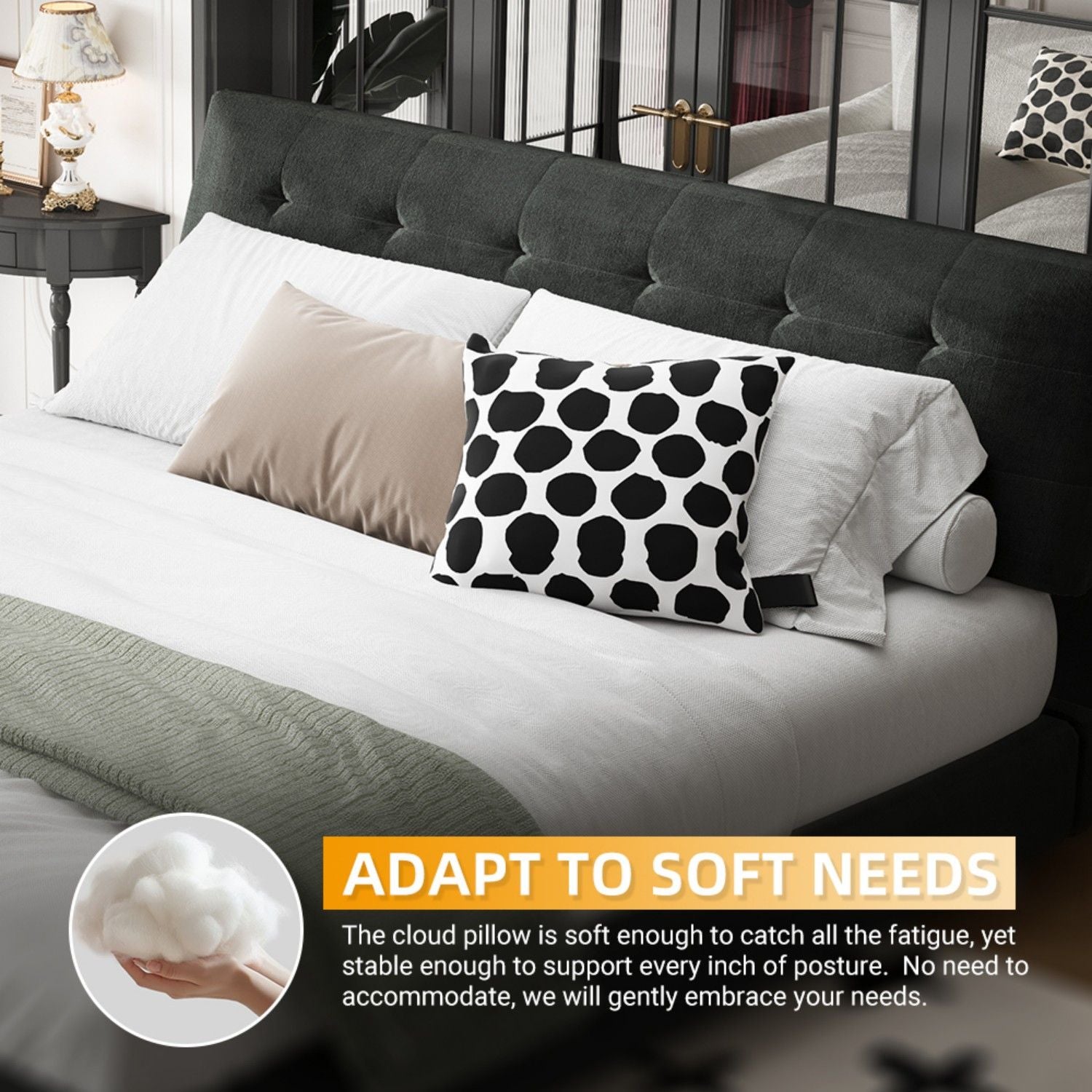 Tufted Headboard With Extra-Large Ultra-Soft Cloud Pillow Design - The Sleep Loft - Online Mattress Showroom NYC