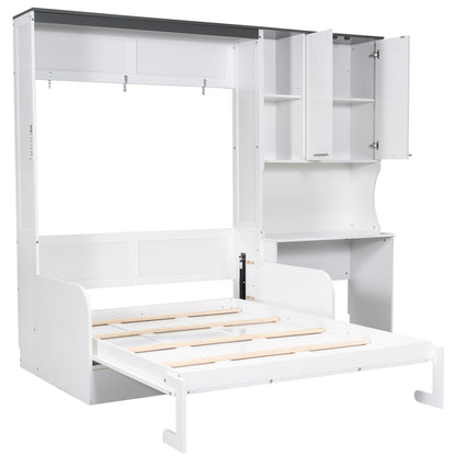 Multi Functional Murphy Bed With Sofa, Desk, And Storage Cabinet In, Full Size - White - The Sleep Loft - Online Mattress Showroom NYC