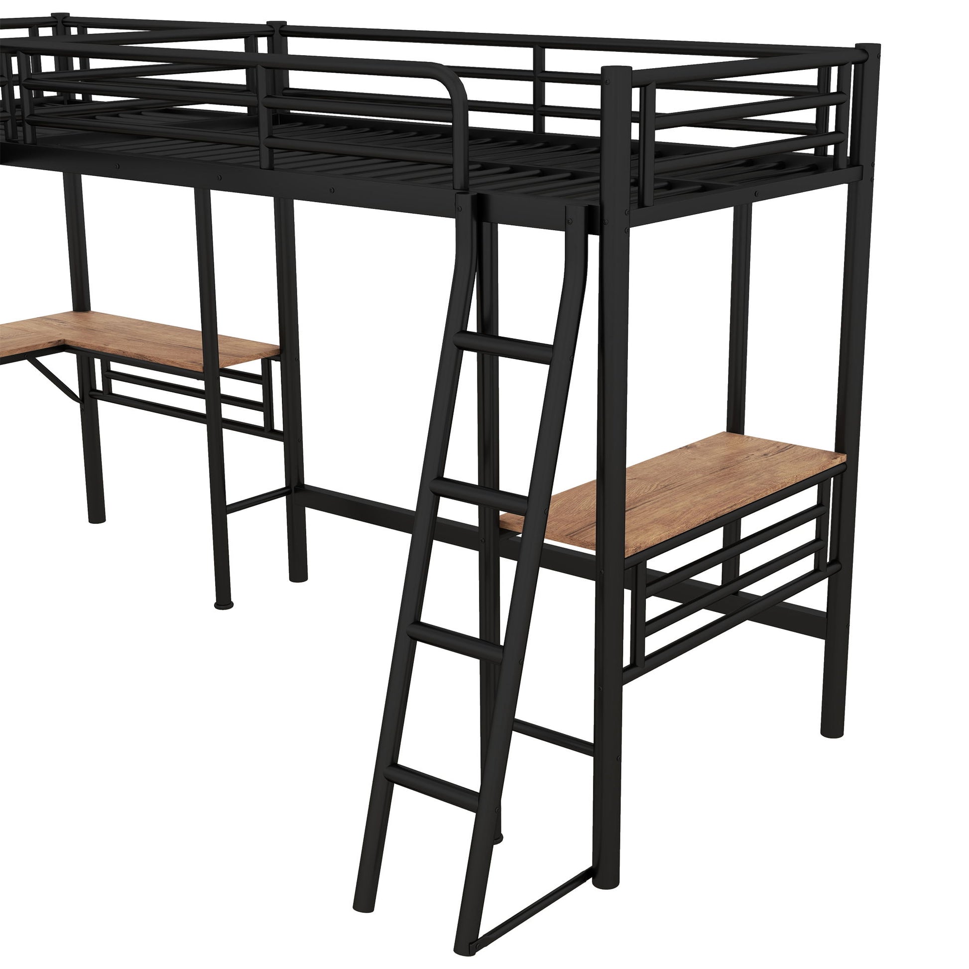 Twin Loft Bed With 2 Built In Desks, Mission Style - Black - The Sleep Loft - Online Mattress Showroom NYC