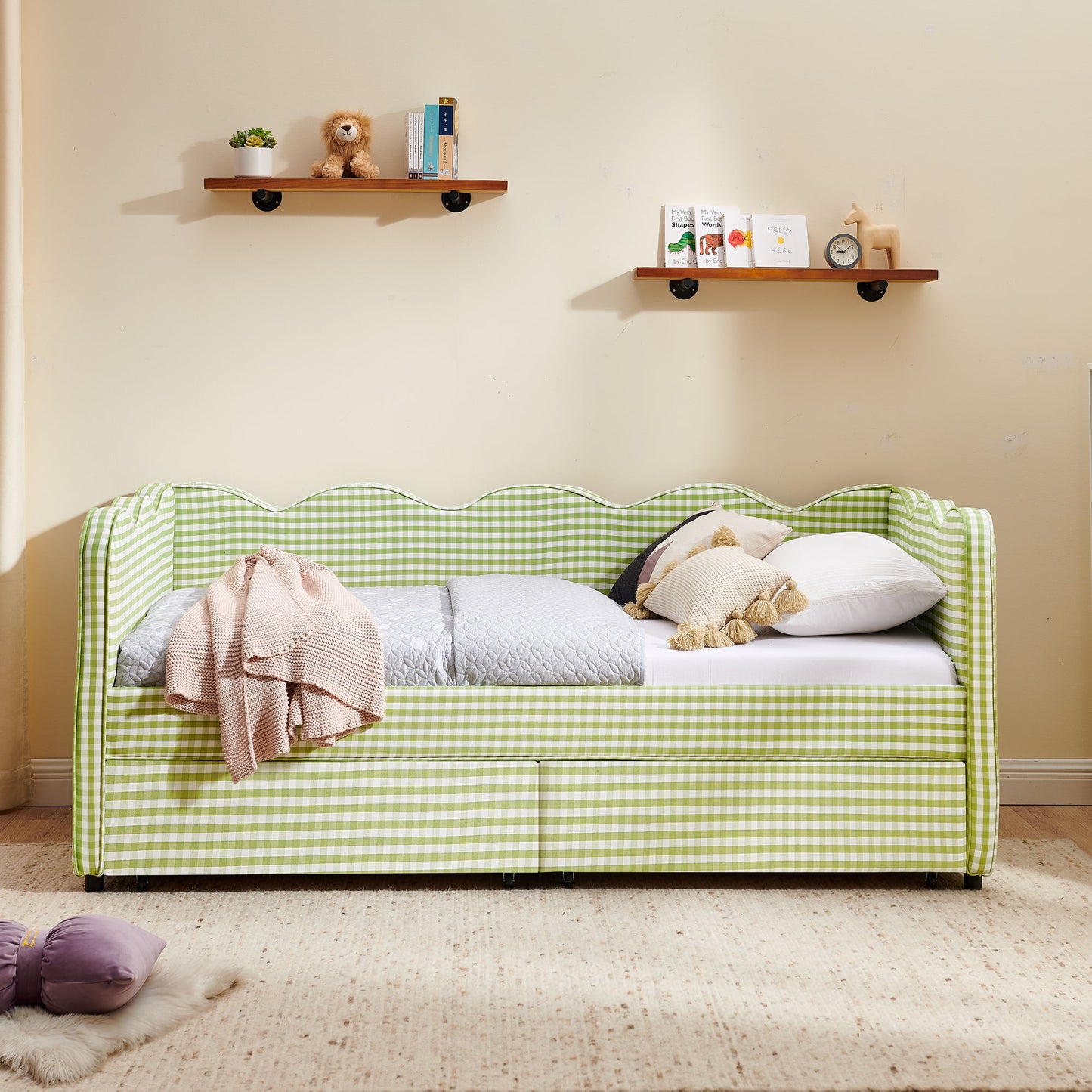 Gingham Daybed With USB Charging Port, Wave-Shaped Design - The Sleep Loft - Online Mattress Showroom NYC