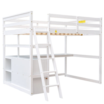 Modern Loft Bed With Built In Desk, Shelves, And 2 Drawers - The Sleep Loft - Online Mattress Showroom NYC
