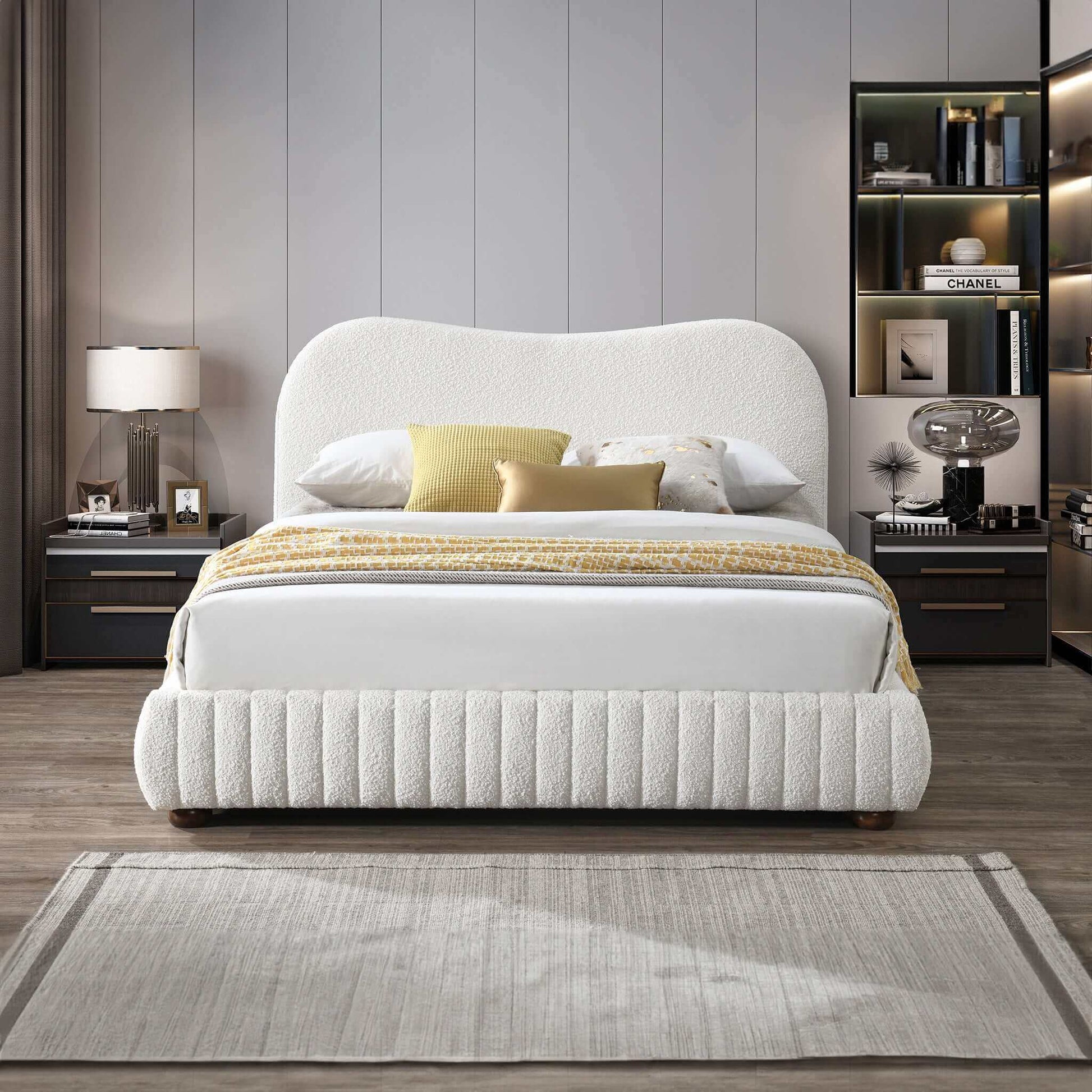 Norme - Queen Size Upholstered Low Profile Platform Bed - Cream - The Sleep Loft - Online Mattress Showroom NYC