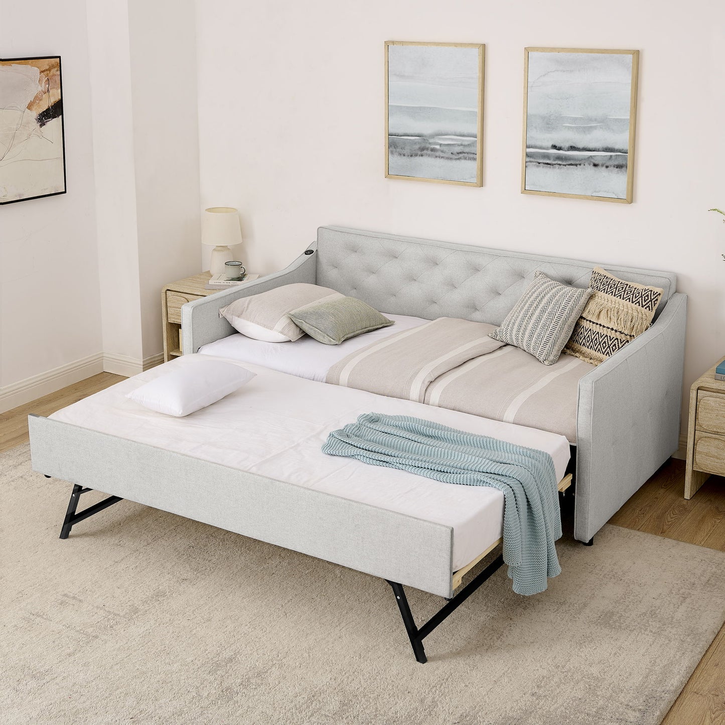 Daybed With Pop Up Trundle And USB Charging Armrest - The Sleep Loft - Online Mattress Showroom NYC