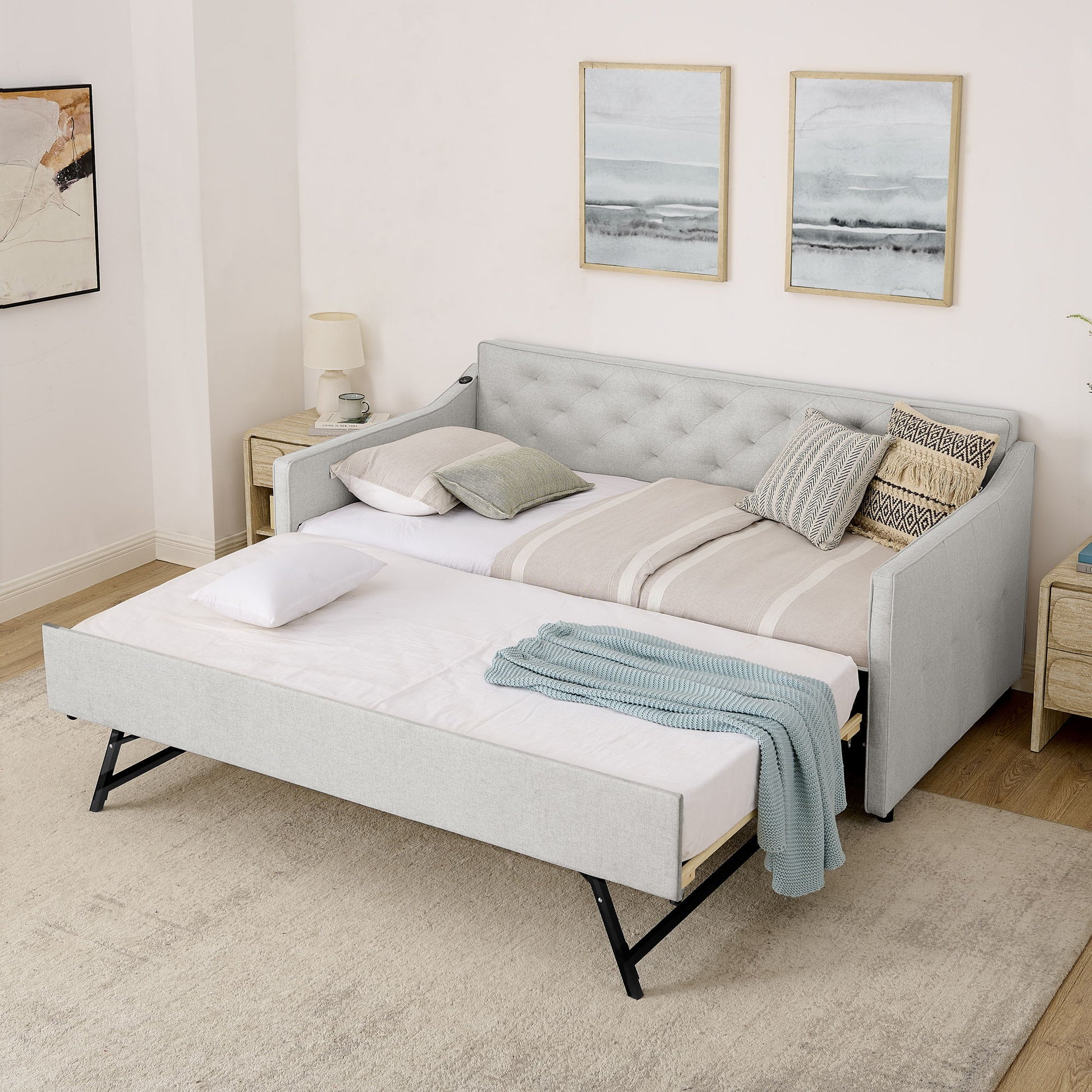 Daybed With Pop Up Trundle And USB Charging Armrest - The Sleep Loft - Online Mattress Showroom NYC